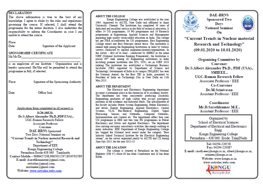 DAE-BRNS Sponsored Two Days National Seminar on Current Trends in Nuclear material Research and Technology 2020